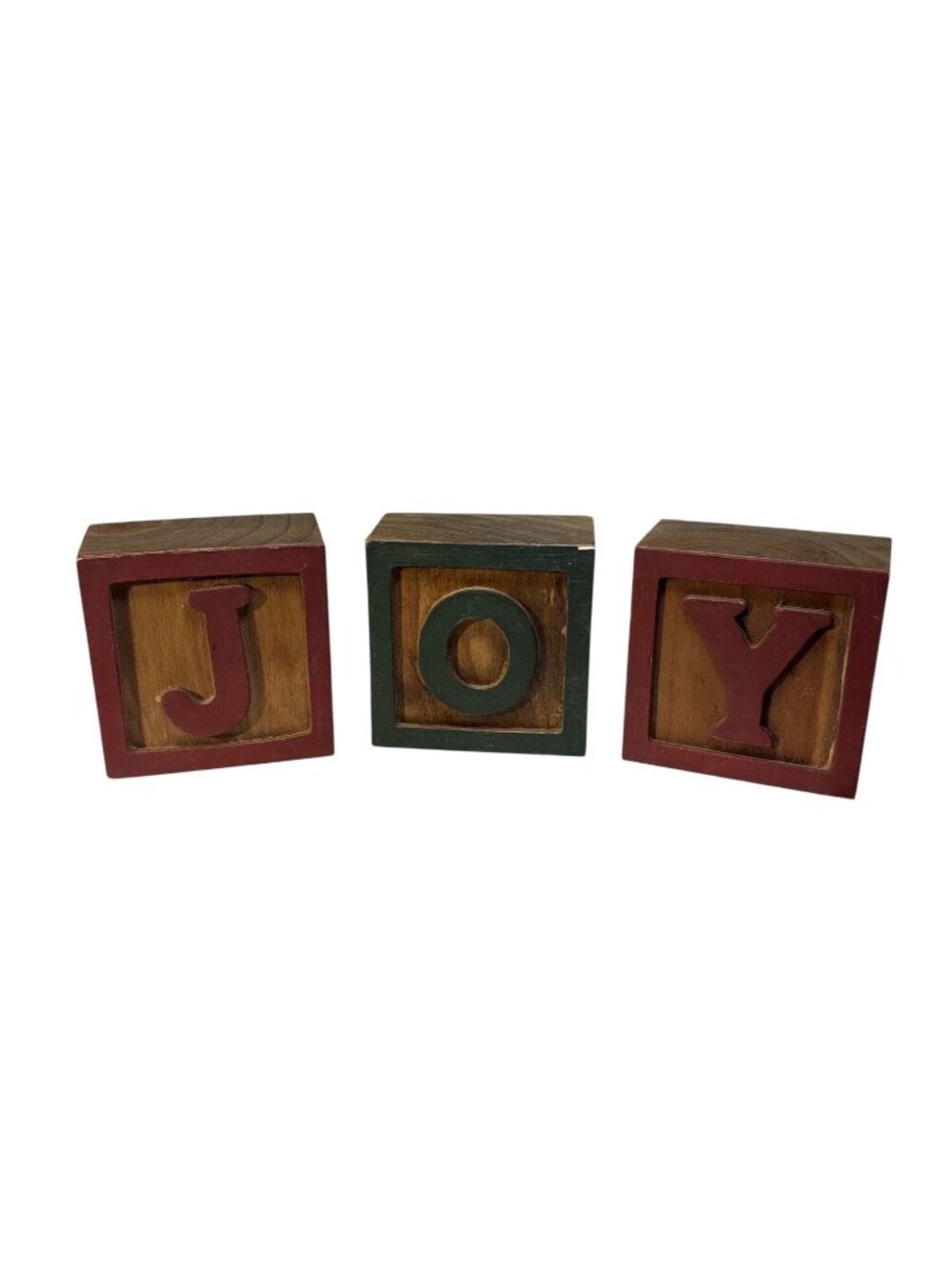 Wooden JOY Block Set Rustic Decor Red & Green Letters Holiday Christmas 2.5"